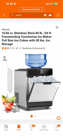 Hooure 15.65 in. Stainless Steel 80 Ib. /24 H Freestanding Countertop Ice Maker Full Size Ice Cubes with 20 Ibs. Ice Storage