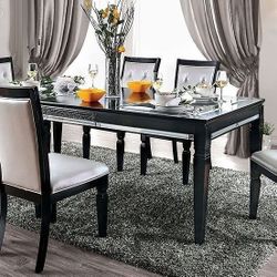 Brand New Black Silver 7pc Table Set