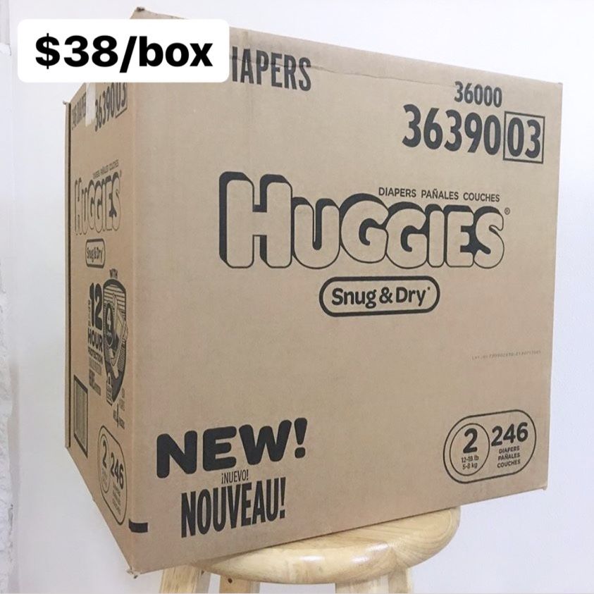 Size 2 (12-18 lbs) Huggies Snug & Dry (246 diapers) - $38/box
