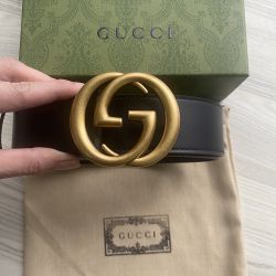 Belt Double G Metal Buckle Black Leather 