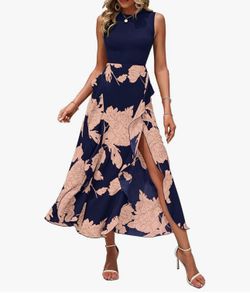Floral Midi Dress, Navy blue and Pink , Size Small