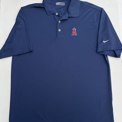 LOS ANGELES ANGELS Nike Golf Polo Shirt Size Large Dri Fit Navy Blue Anaheim LA