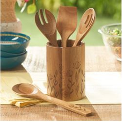 Princess House WILDFLOWER 5-Pc. Wooden Tool Set