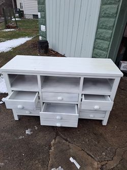 6 Drawer Craft 50 Inch Media Console /LAUNDRY /TV Stand In White