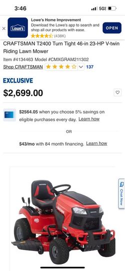 CRAFTSMAN T2400 Turn Tight 46 in 23 HP V twin Riding Lawn Mower