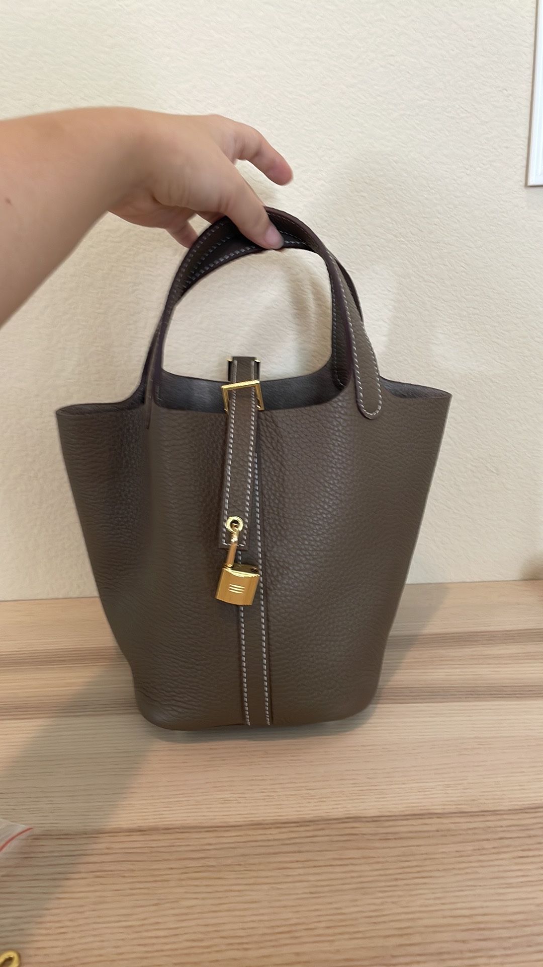 Togo Leather Basket Bag in Gray