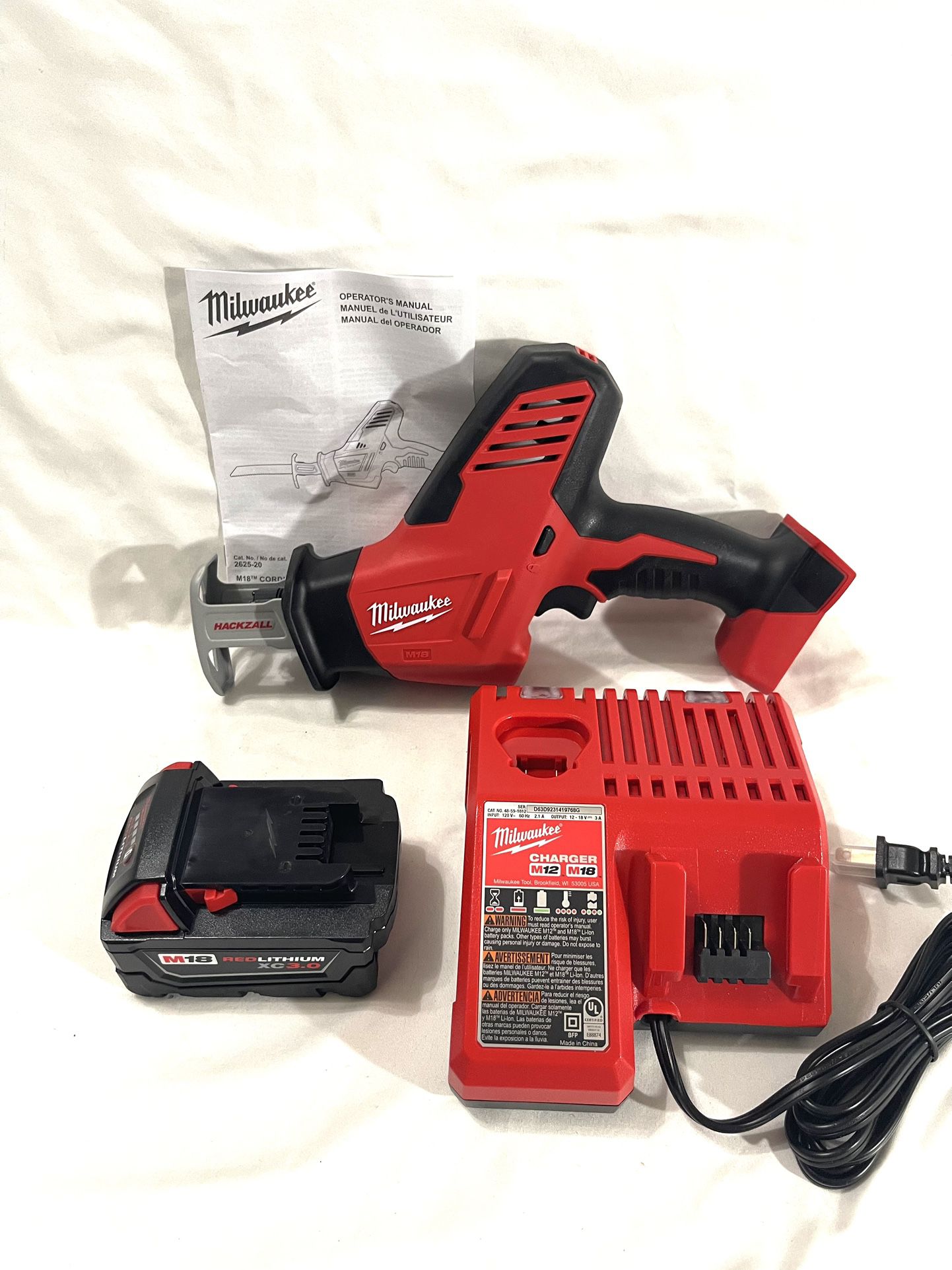 Brand New Milwaukee M18 One Handed Reciprocating Saw With 3Ah battery and charger