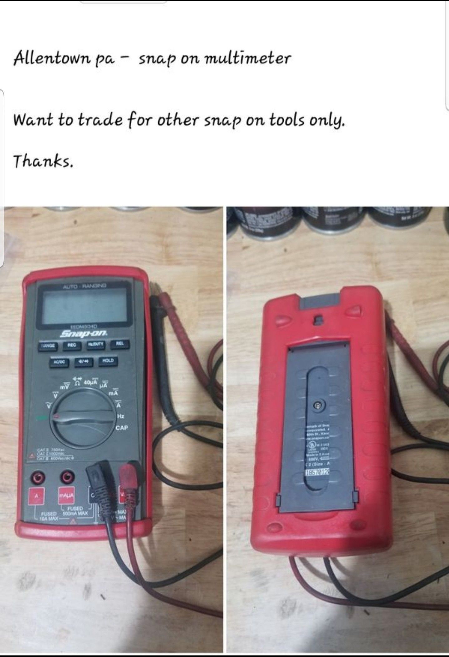 Snap on on multimeter