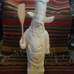 Vintage Chef Pig Statue 