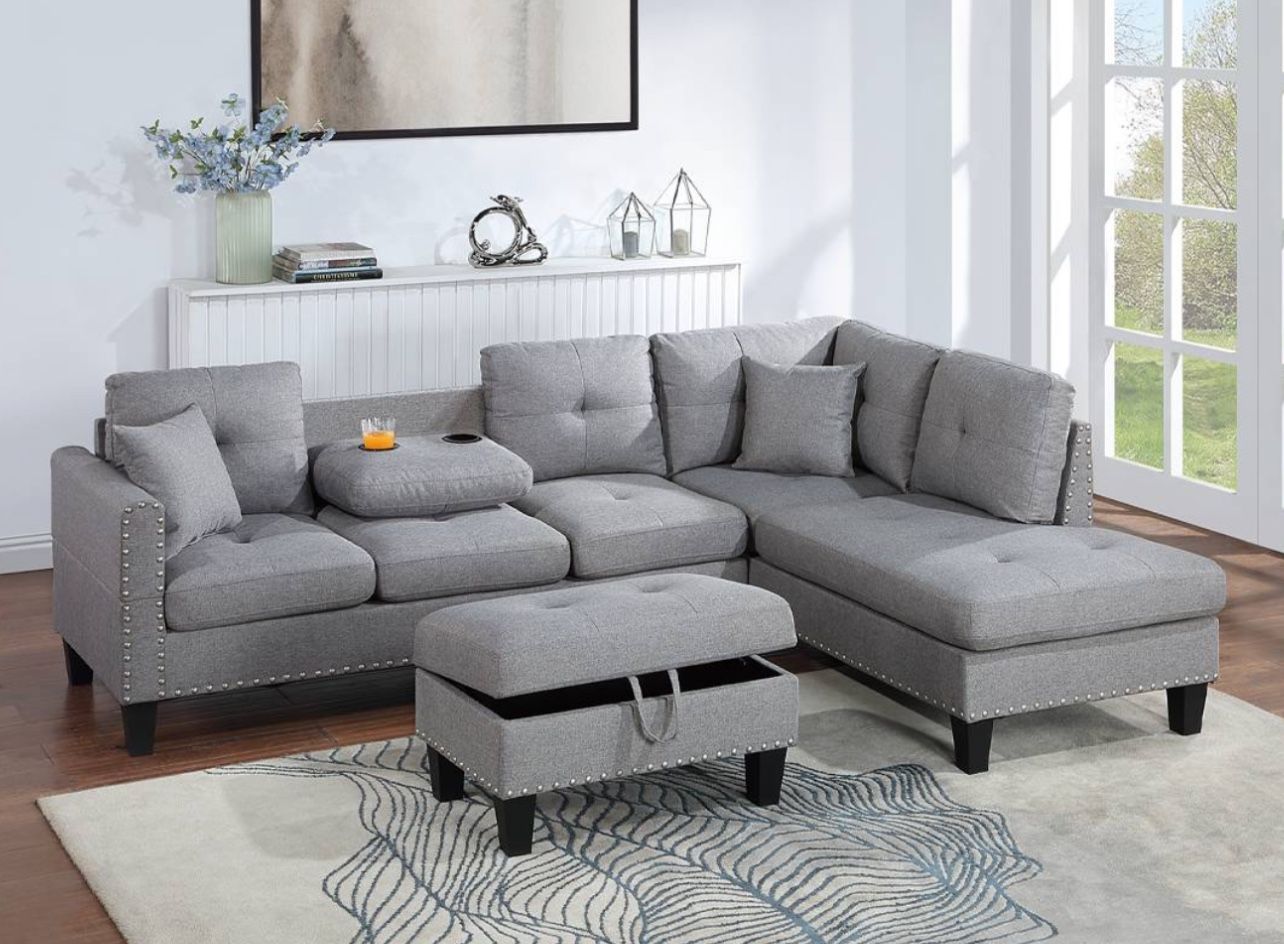 Sectional Chaise with Storage Ottoman $350 101”x67”x34”H