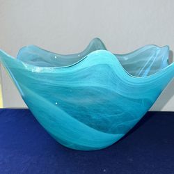 Recycled Glass, GlassTurquoise Swirled Wave Bowl Made in Spain