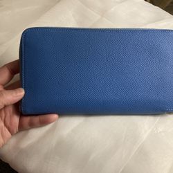 Authentic Hermes Azap Zip Around Wallet Silk'in Epsom Long Blue