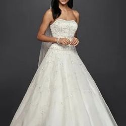 Oleg Cassini Ball Gown Wedding Dress,  Size 12, Strapless