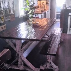 Sullivan's Woodworks Farmhouse Style Kitchen Table With Two Benches