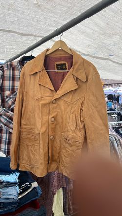 Vintage Tan Leather Button-Up Jacket