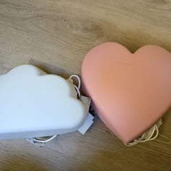 Ikea LED wall lamp, cloud white and pink heart, set of two
