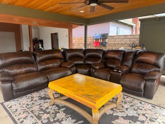 Brown leather couches