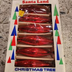 Two Boxes of Vintage Santa Land Red Mercury Glass Teardrop Christmas Ornaments Poland