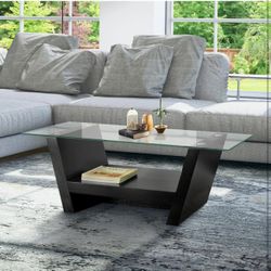 Modern Coffee Table with Glass Top, Black