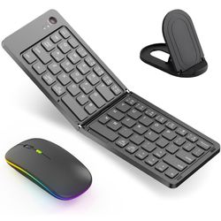 Wireless Bluetooth Keyboard & Mouse Combo, Foldable Mini Portable Typepad for iPad, iPhone, Tablet,Folding Rechargeable & Compatible with iOS, Windows