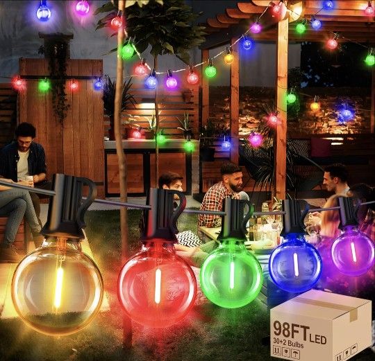 Brand New 98FT Outdoor String Lights Patios LED G40 Globe Light with 32 Shatterproof Bulbs UL Listed Waterproof Hanging Lighting for Backyard Balcony 