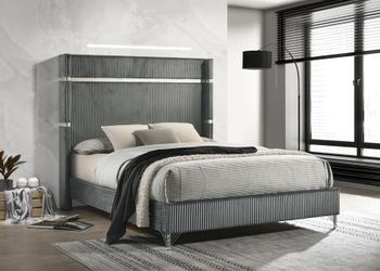 c_224991Q 61-inch Upholstered Queen Wingback Bed Grey