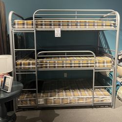 Grey Metal Triple Bunk Bed