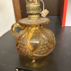 Vintage Miniture Amber Pressed Glass Oil Lamp with Handle~ Abco Nutmeg