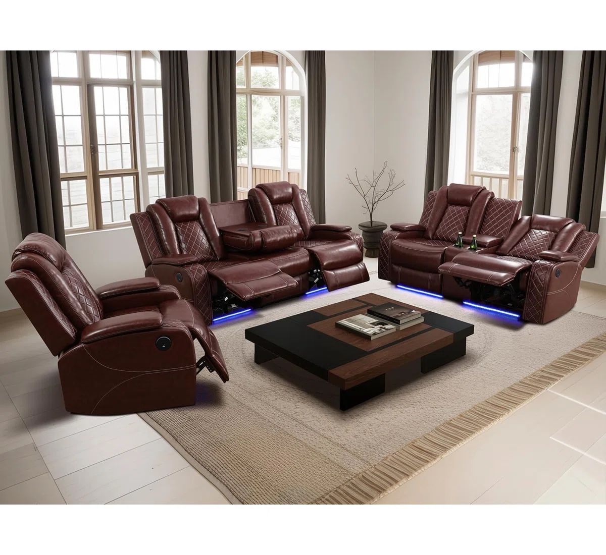 Reddish Brown Leather Reclining Couch