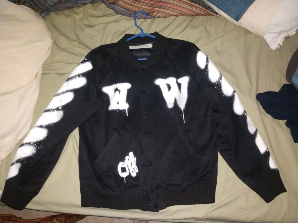Off-White c/o Virgil Abloh Men's Black Spray Paint Bomber Jacket Size Large