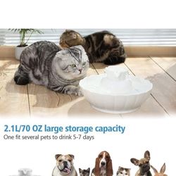 Ceramic Cat Water Fountain, 71oz/2.1L Porcelain Pet Drinking Fountain, Tritone