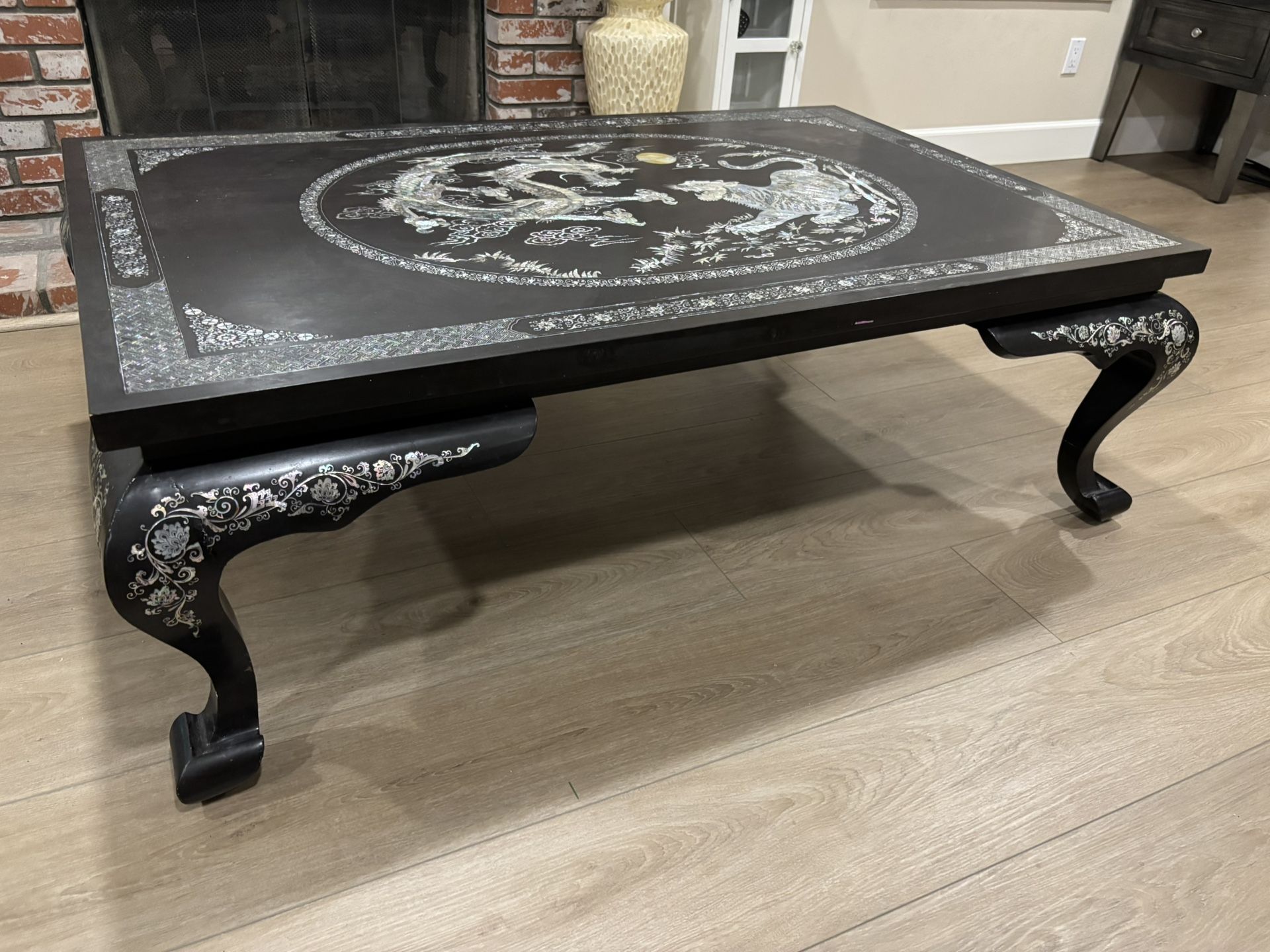 Inlaid Mother Of Pearl Lacquered Table.