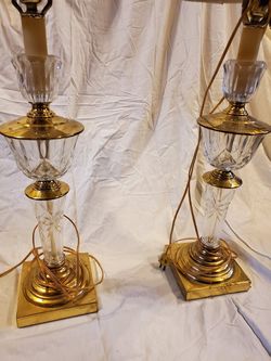 Pair of glass and gold table lamps