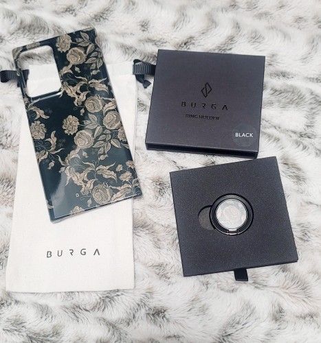 NEW Burga Magnetic Black Floral Phone Case and Adhesive Ring Holder