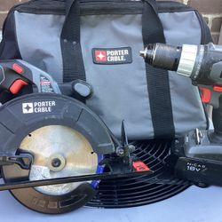 Porter Cable Drill, Circular Saw, 18V Nicad Battery and Bag 