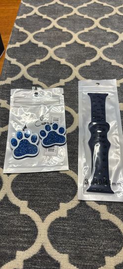 Sports Mom.. blue paw print earrings and apple watch band
