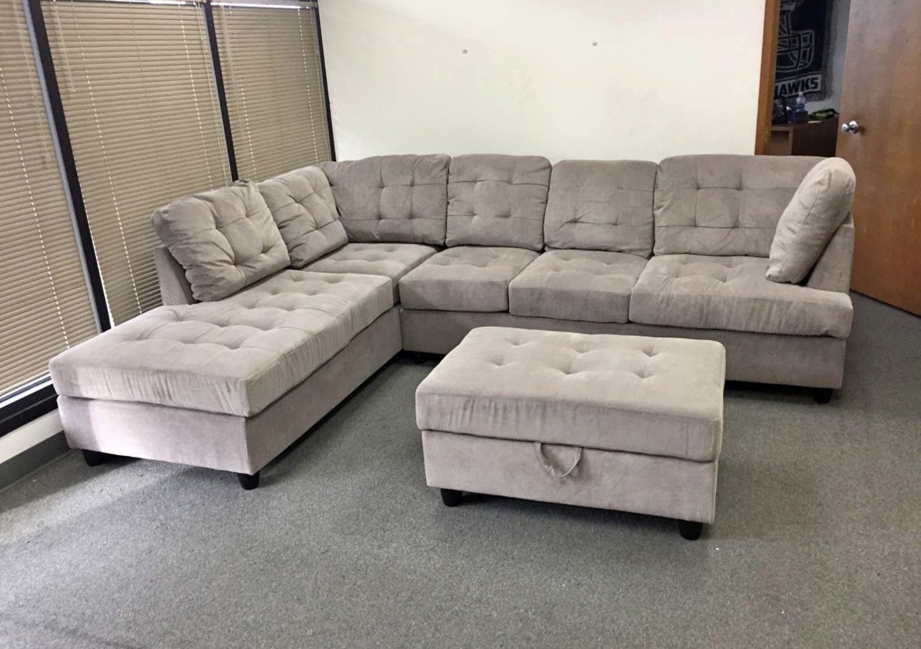 COSTCO Gray Chenille Sectional Couch And Ottoman