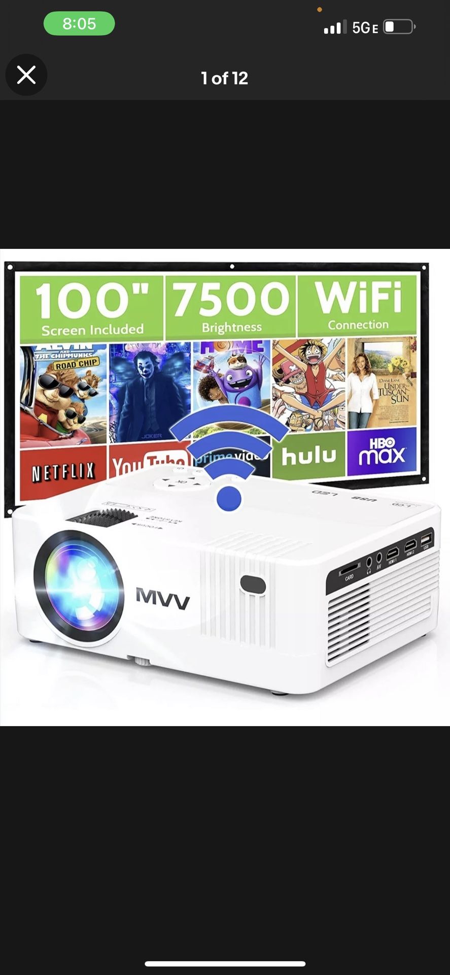 MVV Mini Projector 200 ANSI Lumens MV-08 With 100" 16:9 Projection Screen