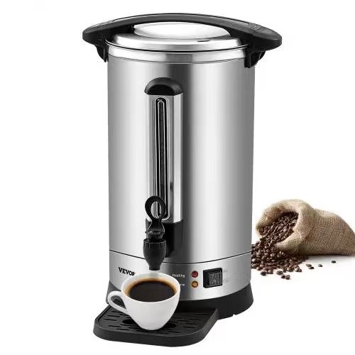 Commercial Coffee Urn, 65 Cups(9.75L) Stainless Steel Large Coffee Dispenser, 1500W 110V Electric Coffee Maker Urn For Quick Brewing, Hot Water Urn wi