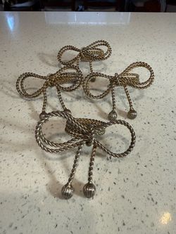 Vintage Solid Brass Bow Napkin Rings Set of 4 Twisted Rope Tassel Design