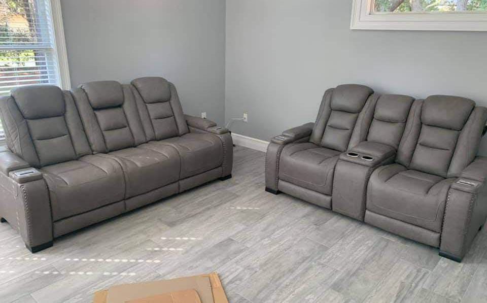 Gray Power Reclining Living Room Set Sofa And Love seat