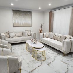 Santana Ivory Velvet Sofa & Loveseat 