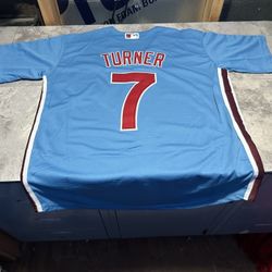 NWT Philadelphia Phillies Powder Blue Trea Turner Jersey Size Small