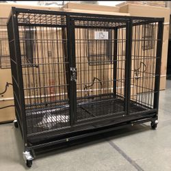 🌵 Explore the New Extra Comfortable 37” Kennel Crate Cage 🐩🐕🦮🐕‍🦺W/, Featuring a Plush Plastic Mat ❤️ and Handy Trays with Casters 🐶