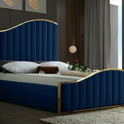 Jolie Velvet Navy King Bed (3 Boxes)


