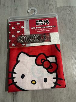 Hello Kitty 12pc Shower Curtain Set 72x72 Fabric Liner & Metal Roller Hooks
