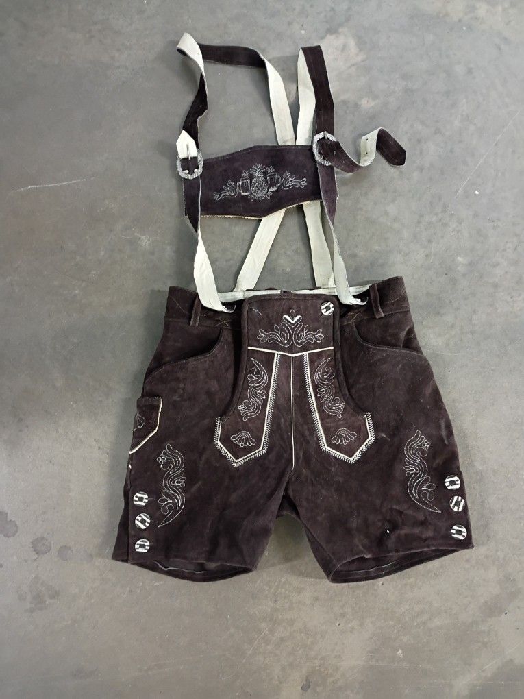 Bavarian Trachten Oktoberfest Suede Leather Lederhosen Shorts Pant Size S