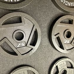 BRAND NEW Olympic  Weights Plates Set: 45s, 35s, 25s & 10s . Brute#230