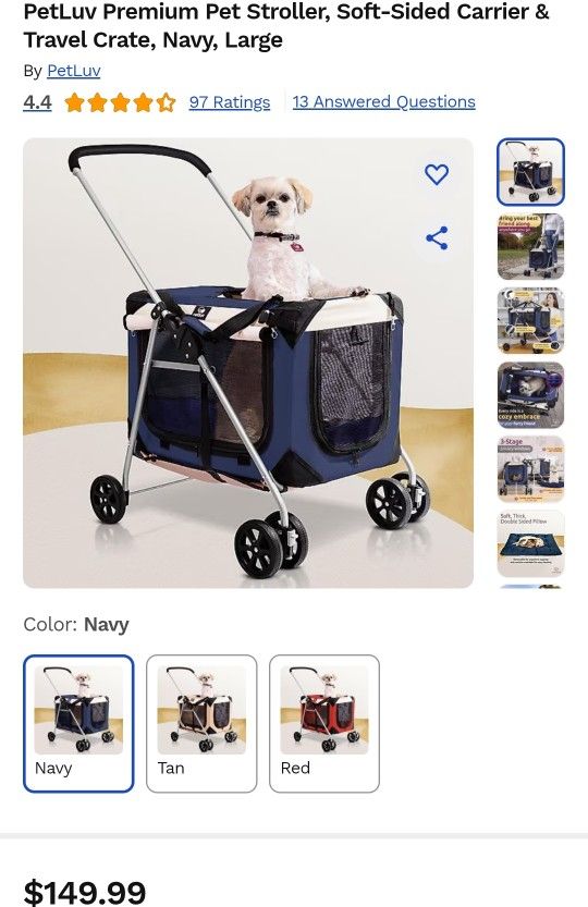 PetLuv Premium Pet Stroller, Soft-Sided Carrier & Travel Crate, Navy, Large

