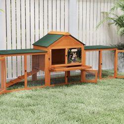 82″L 3-Compartment Double Rabbit Hutch Indoor Outdoor Chicken Coop